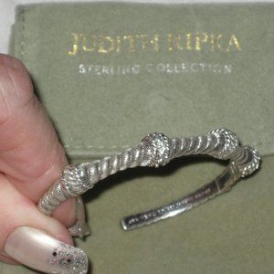 JUDITH RIPKA STERLING CUFF BANGLE BRACELET CUBIC ZIRCONIAS LEVER LATCH SMALL SZ